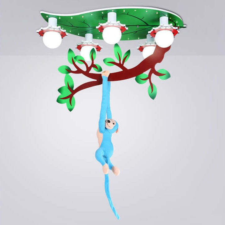 Kids Monkey Leaf Acrylic 5-Light Flush Ceiling Light