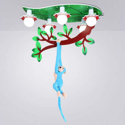 Kids Monkey Leaf Acrylic 5-Light Flush Ceiling Light