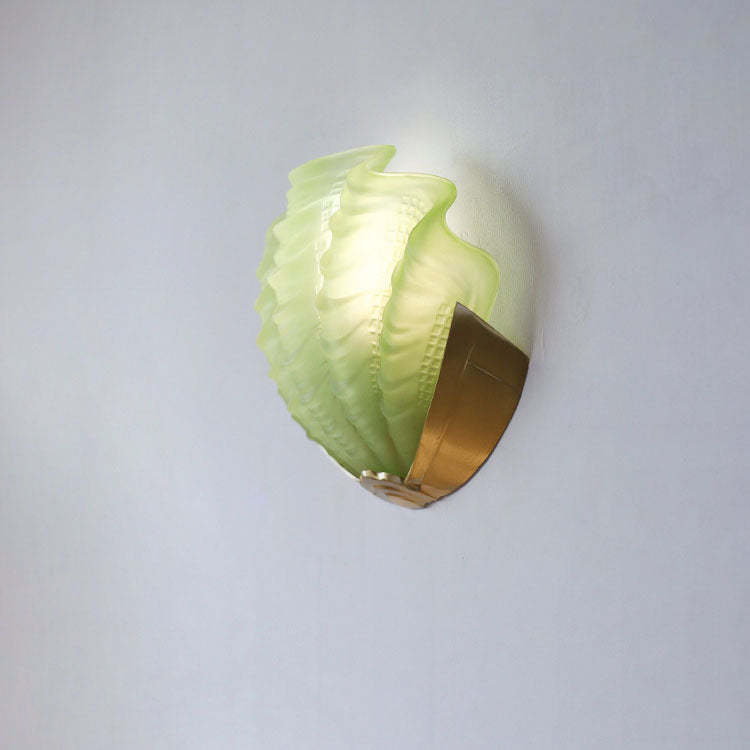 Art Deco Shell Brass Glass Wall Sconce