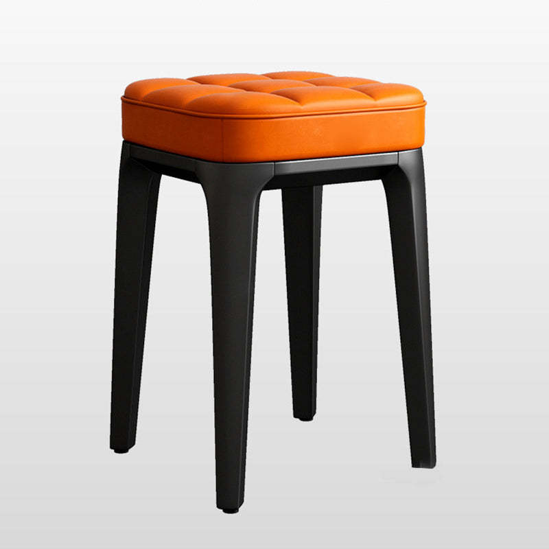 Contemporary Plaid Microfiber Leather Square Vanity Stool