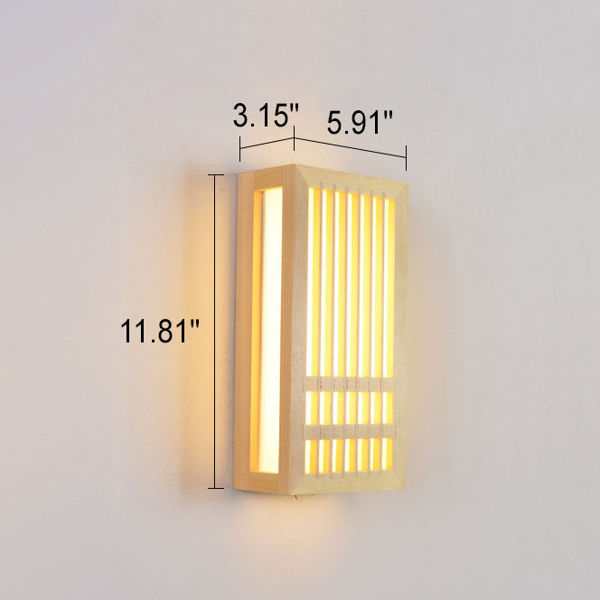 Simple Solid Wood Rectangular Japanese Sconce — White Light (5000K) / 220V-240V For UK/AU