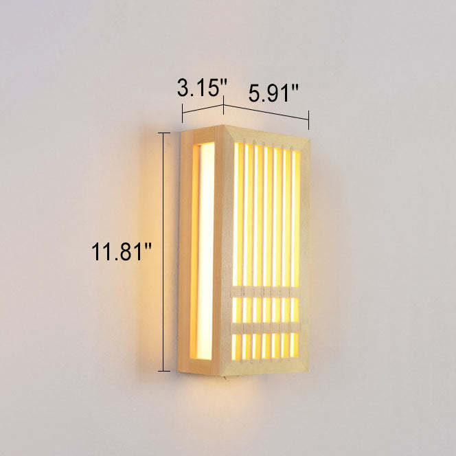 Simple Solid Wood Rectangular Japanese Sconce — White Light (5000K) / 220V-240V For UK/AU