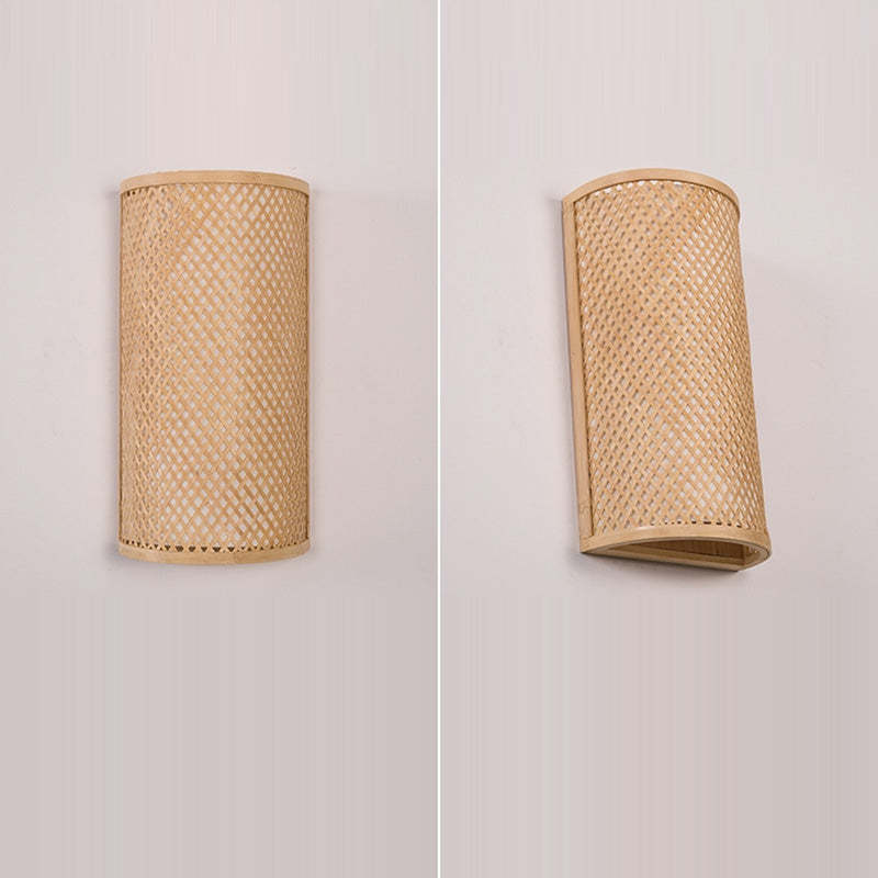 Japanese Woven Bamboo Semicircular Cylinder Sconce
