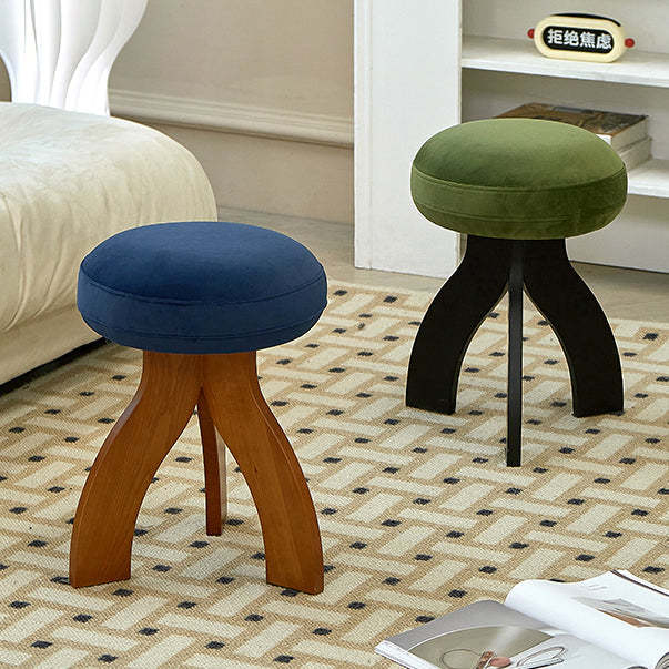 Vintage Triangle Base Wood Fabric Vanity Stool — Orange + Black Frame