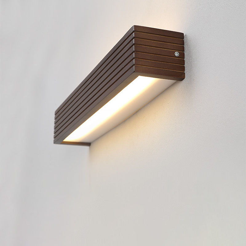 Chinese Striped Wood Cuboid LED Vanity Sconce — White Light (5000K) / 110V-120V For US/CA