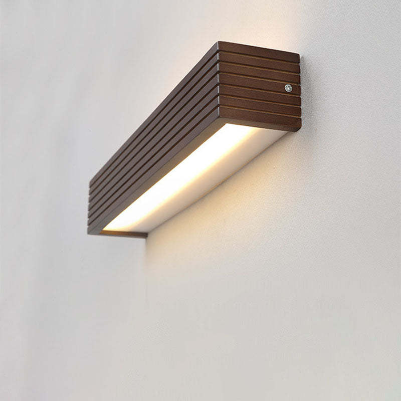Chinese Striped Wood Cuboid LED Vanity Sconce — White Light (5000K) / 110V-120V For US/CA