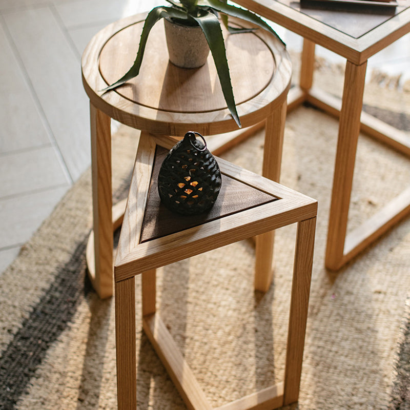 Modern Round Triangle Wood End Table