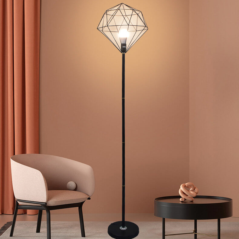 Black iron hollow diamond floor lamps - minimalist — 220V-240V (UK/AU)