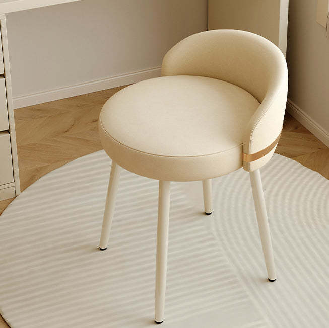 Scandinavian Round Leather Swivel Vanity Stool — No Swivel / White & Orange Seat + Gold Legs