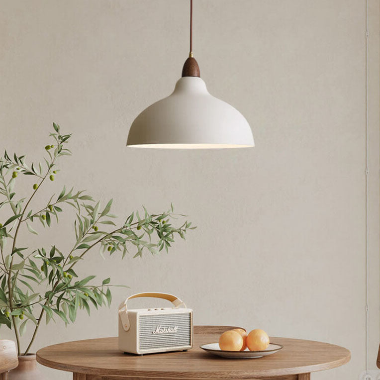 Japanese Iron Dome Wood Top Pendant Light