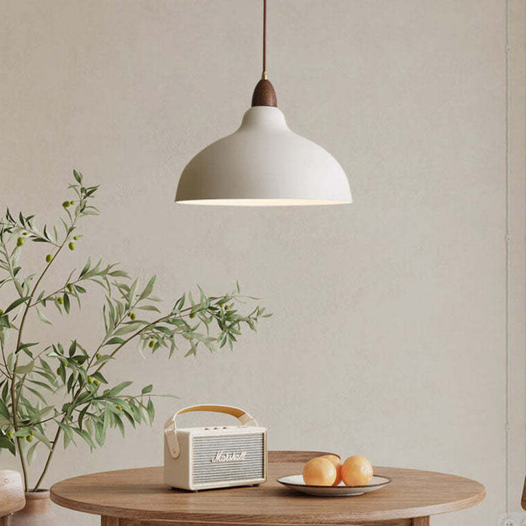 Japanese Iron Dome Wood Top Pendant Light
