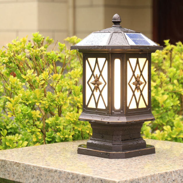 Solar European Hexagon Cage LED Outdoor Post Light