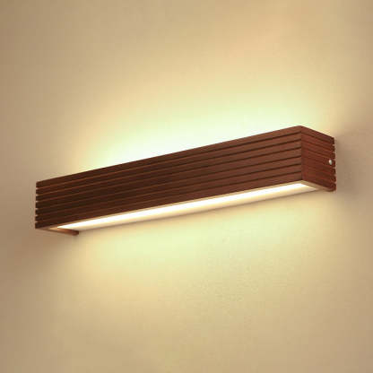 Chinese Striped Wood Cuboid LED Vanity Sconce