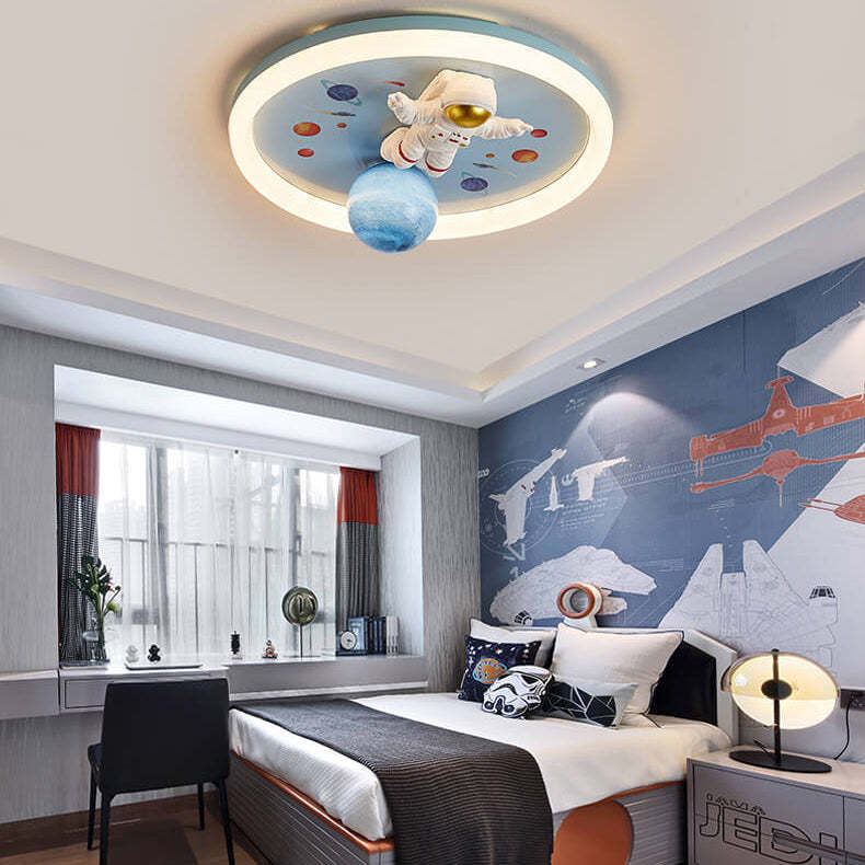 Cartoon Space Astronaut Resin LED Flush Mount Light