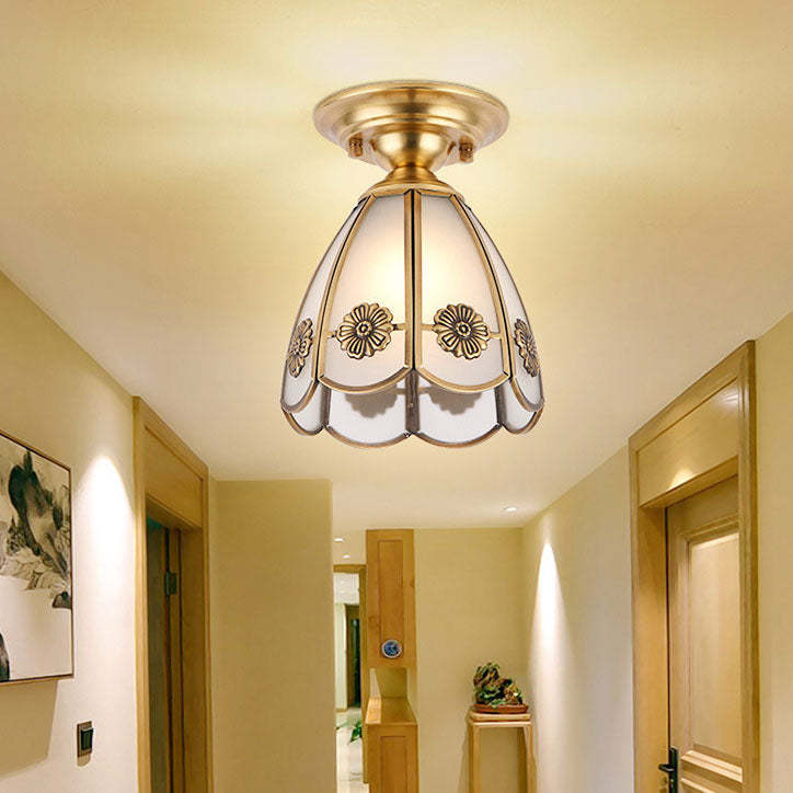 European Brass Glass Cone Ceiling Light — B / 110V-120V For US/CA