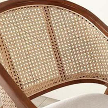 Vintage Wood Rattan Linen Dining Chair — Ash Wood - PU Leather - Walnut Color