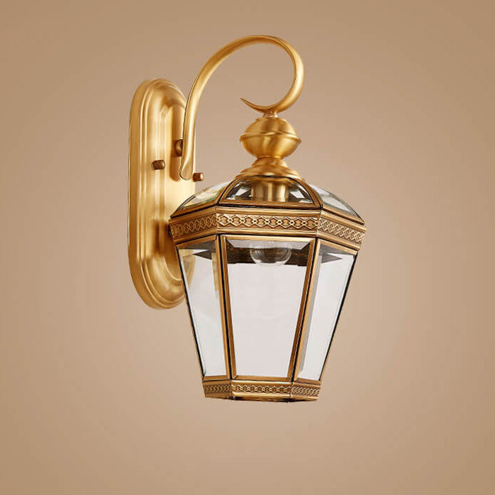 European Hexagonal Lantern Copper Glass Outdoor Wall Sconce