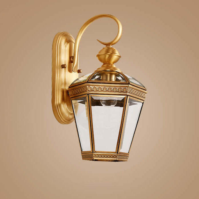 European Hexagonal Lantern Copper Glass Outdoor Wall Sconce