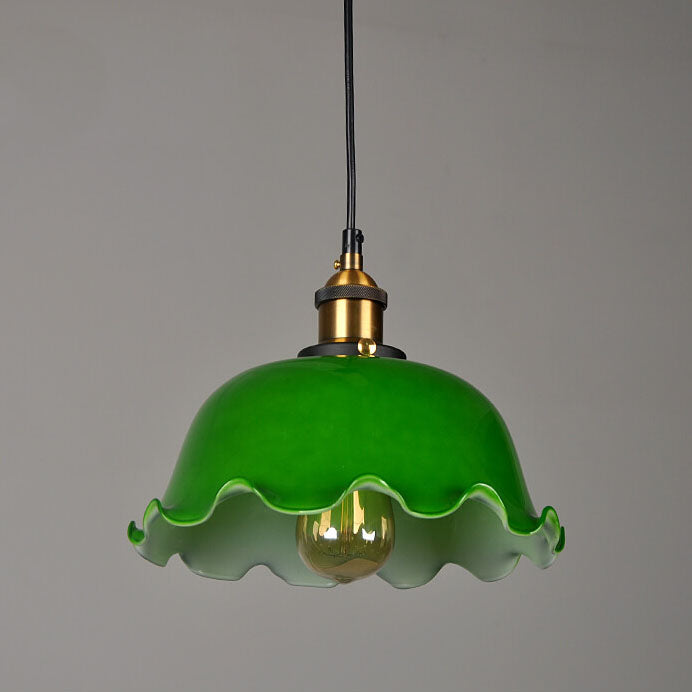 Vintage Green Glass Dome Pendant Light