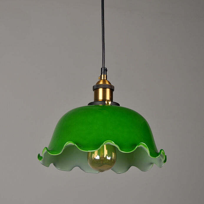 Vintage Green Glass Dome Pendant Light