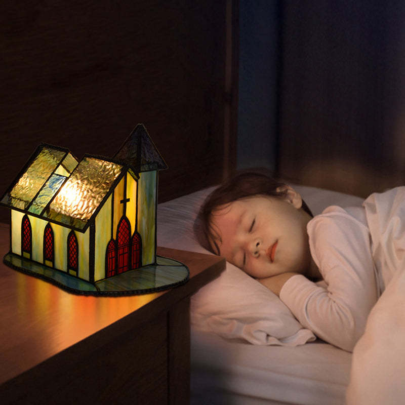 Tiffany Glass House Chapel Night Table Lamp