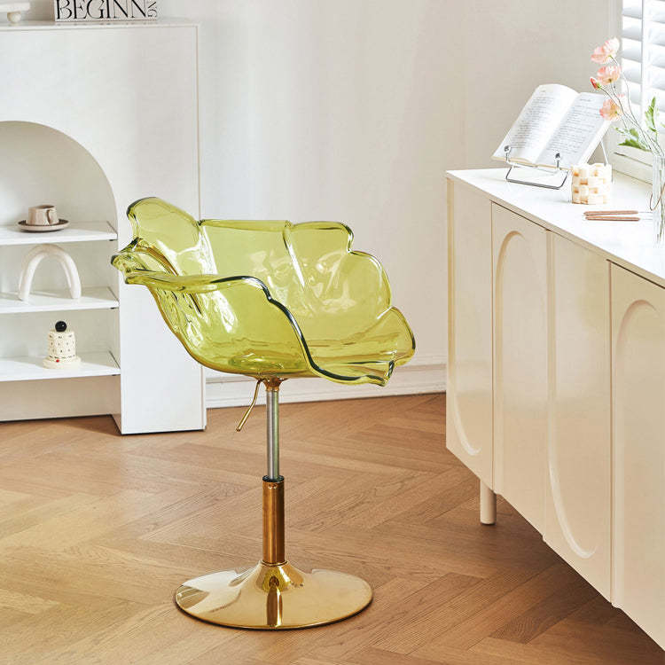 Contemporary Petal Acrylic Liftable Dining Chair — Green Seat + Gold Base