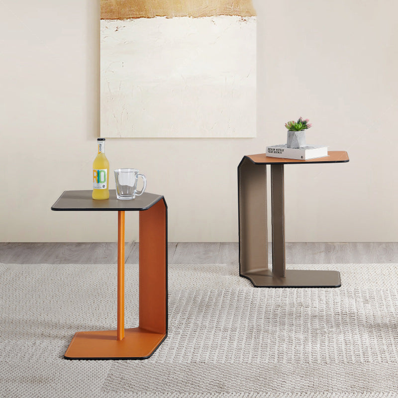 Modern Saddle Leather Steel Side Table