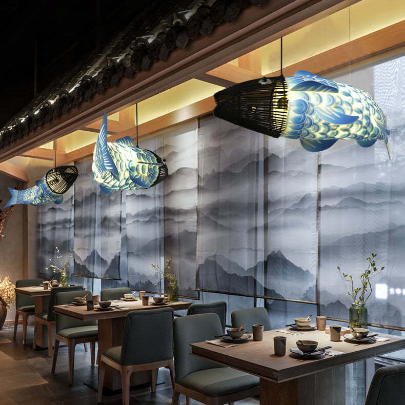 Chinese Koi Fish Iron Fabric Chandelier