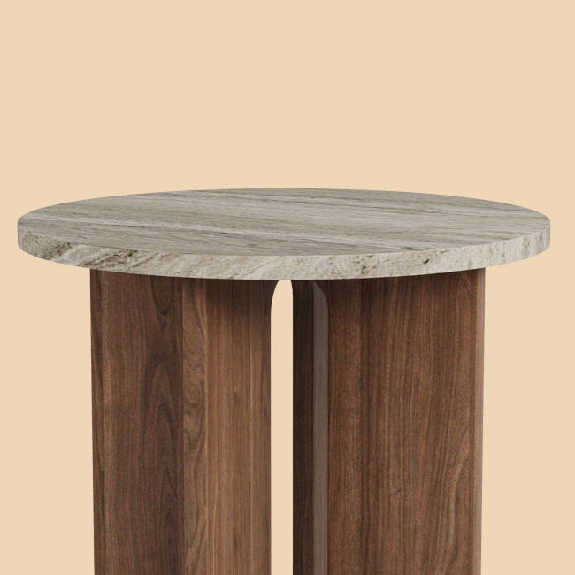 Vintage Cross-Base Travertine Wood Round Coffee Table