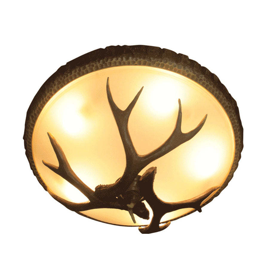 Vintage Industrial Antler Resin Glass Flush Ceiling Light