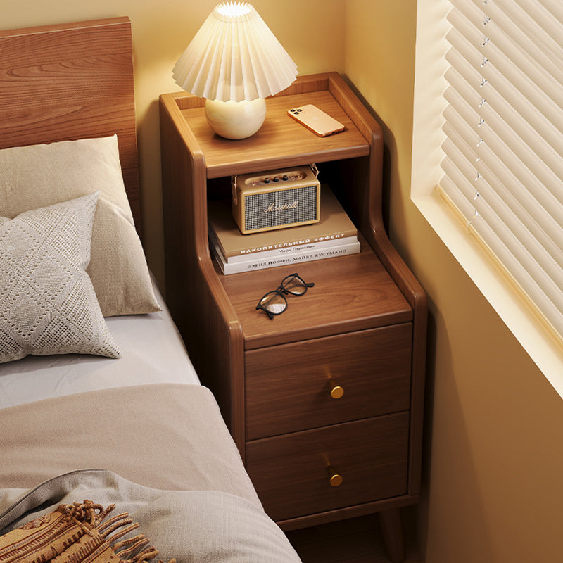 Chinese Wood Nightstand 2-Drawer Shelf