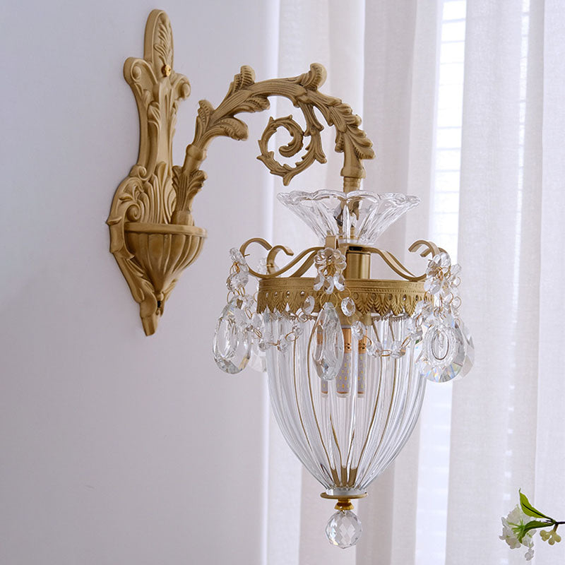 French Court Lantern Brass Crystal Sconce