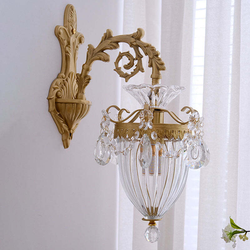 French Court Lantern Brass Crystal Sconce