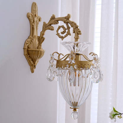 French Court Lantern Brass Crystal Sconce