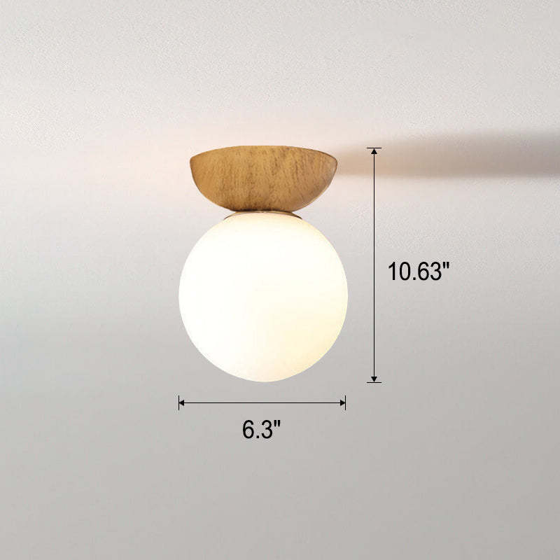 Nordic Japanese Glass Orb Wood Iron Ceiling Light