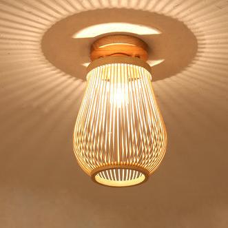 Minimalist Bamboo Weaving Flush Mount Light