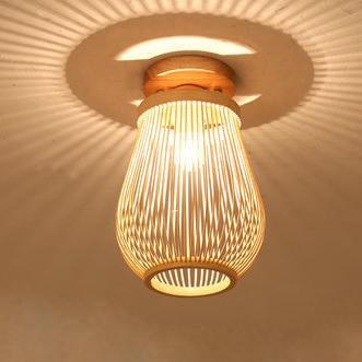 Minimalist Bamboo Weaving Flush Mount Light