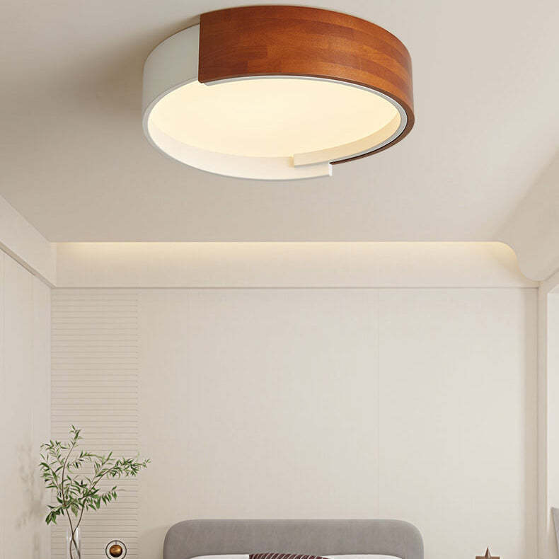 Nordic Half Round Wooden LED Flush Mount Light