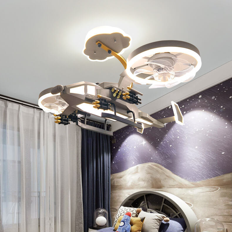 Modern Helicopter Mount Ceiling Fan Light — Grey / 110V-120V For US/CA / Infinitely Dimmable