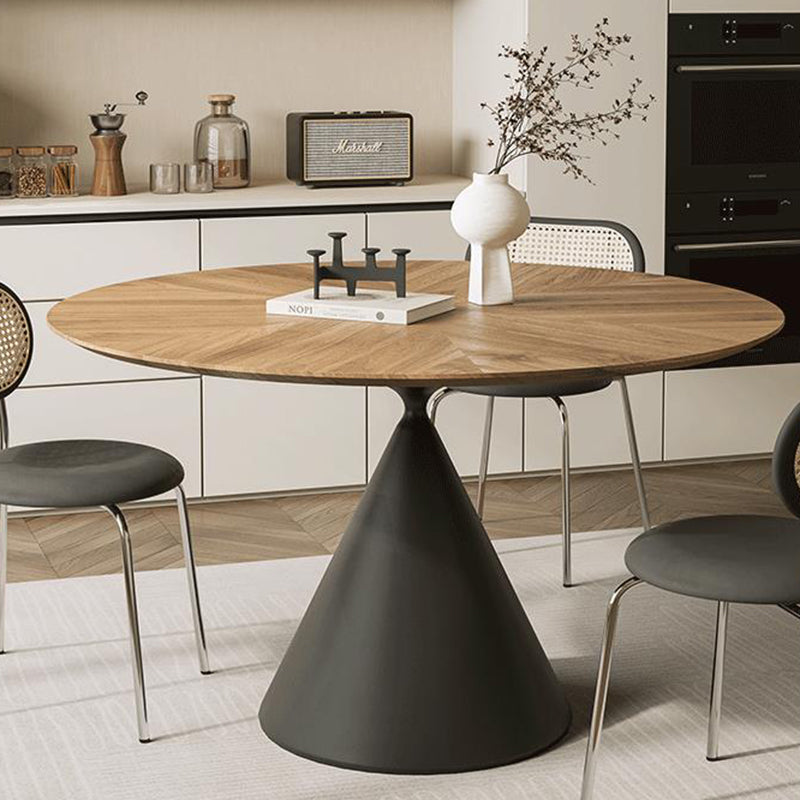 Retro Round Conic Walnut Steel Dining Table