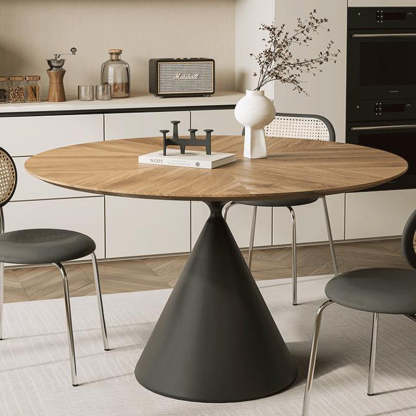 Retro Round Conic Walnut Steel Dining Table