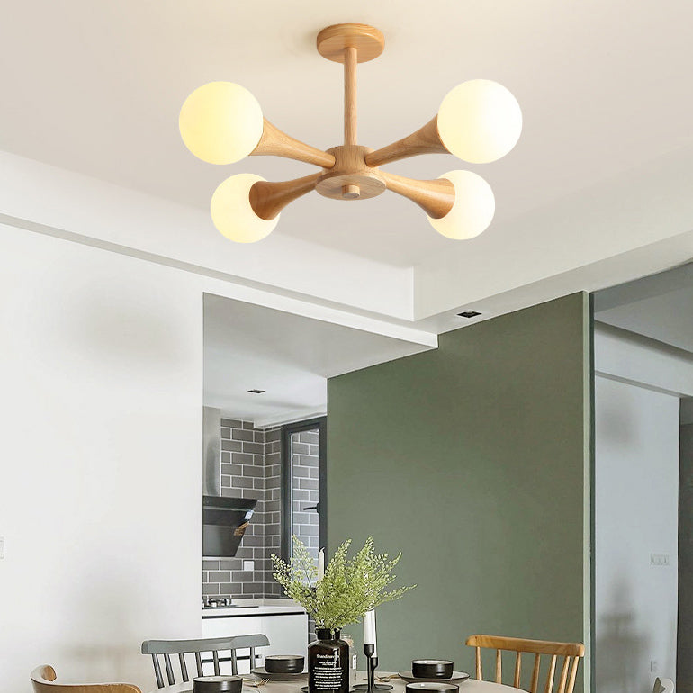Japanese Log Fork Semi-Flush Ceiling Light