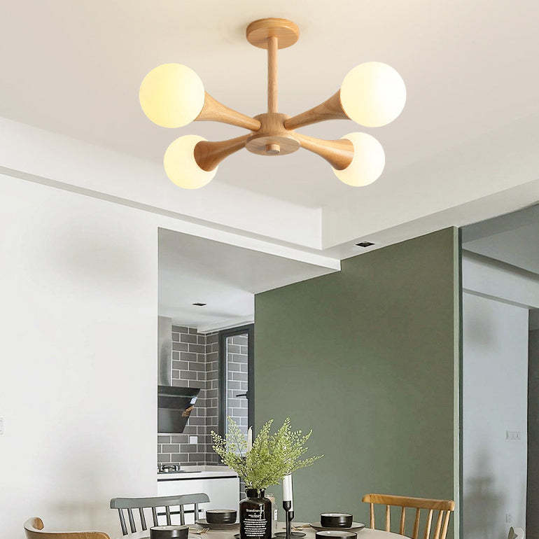 Japanese Log Fork Semi-Flush Ceiling Light