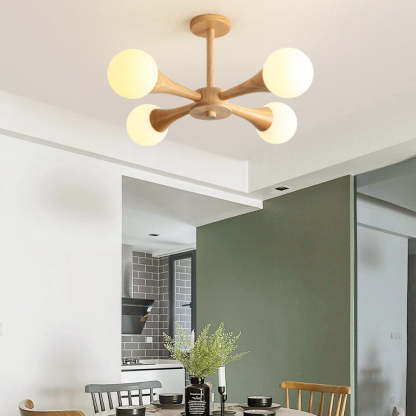 Japanese Log Fork Semi-Flush Ceiling Light