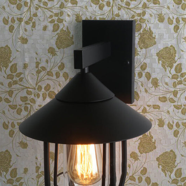 Vintage Industrial Iron Lantern Indoor Outdoor Wall Sconce