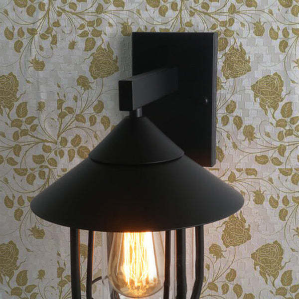 Vintage Industrial Iron Lantern Indoor Outdoor Wall Sconce