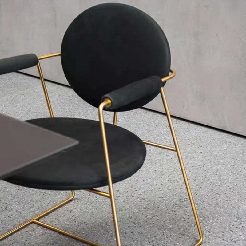 Scandinavian Microfiber Leather Round Dining Chair — Velvet Surface / Bule