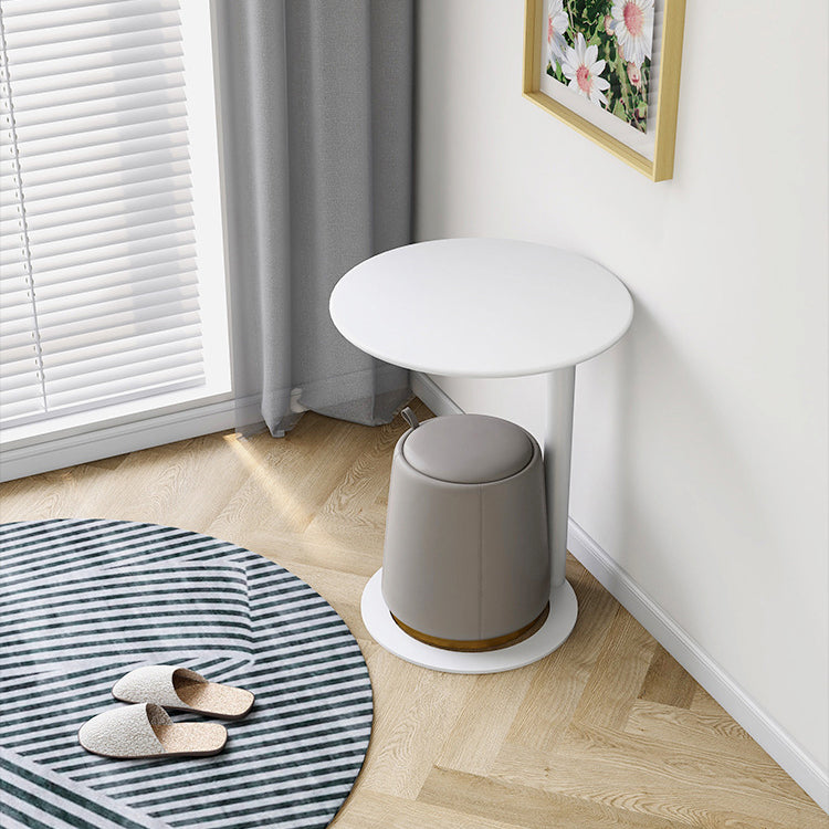 Minimalist Round Metal End Table — Cream White