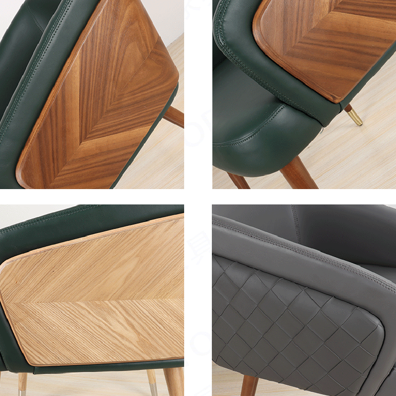 Curved PU Leather Wood Dining Chair — Black - Leather