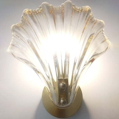 Art Deco Scalloped Shell Amber Glass Brass Wall Sconce